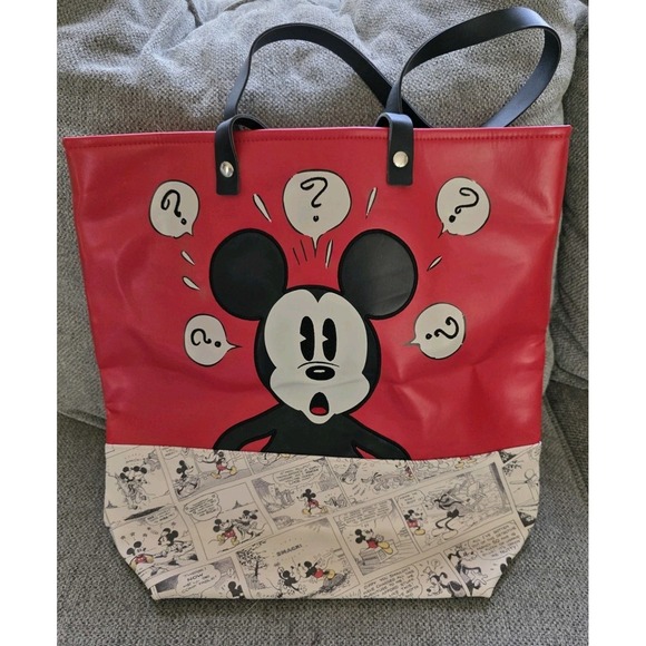 Disney Handbags - Disney Mickey Mouse Comic Strip‎ Premium Large Faux Leather Tote Bag